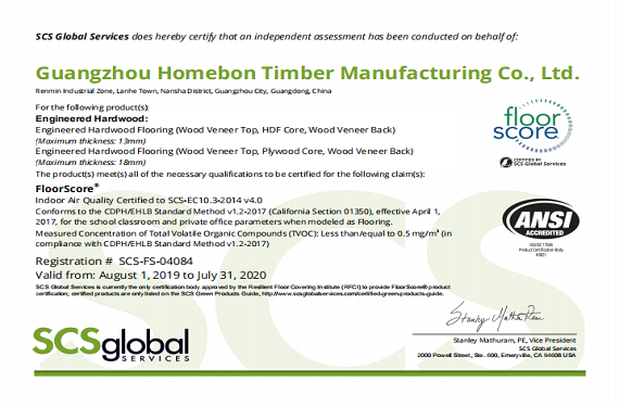 通(tōng)過美(měi)國(guó)floorscore認證